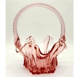 VTG FENTON Glass Basket Dusty Rose with Slightly Ruffle Edge